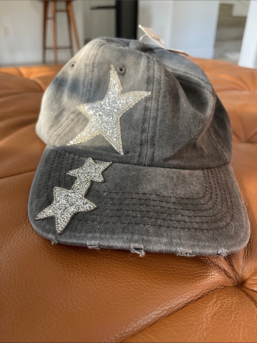 Idyllwind Rhinestone Star Embellished Distressed Baseball Cap - Gray